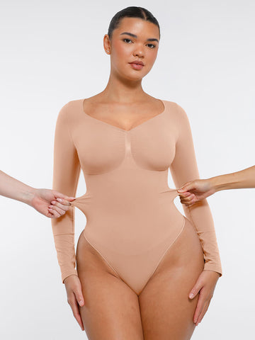 V-Neck Long Sleeve Sculpting Bodysuit